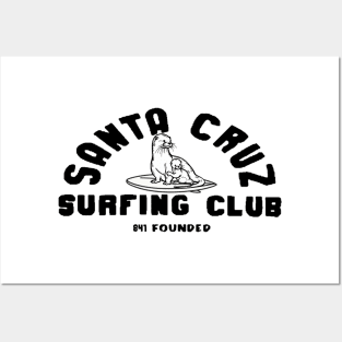 841 Santa Cruz Surfing Club with baby B&W Posters and Art